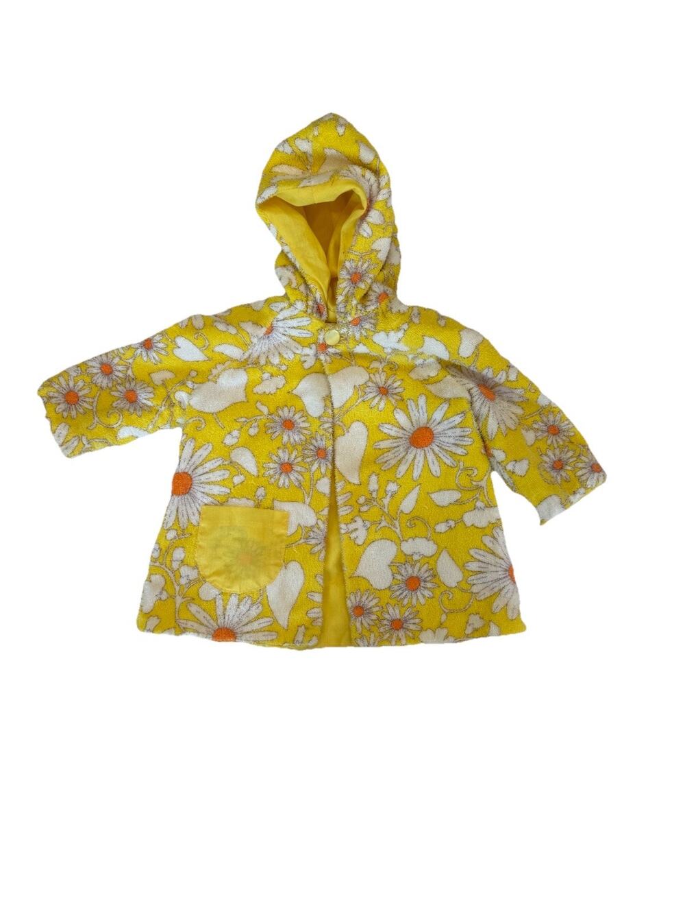 Vintage Toddler Terry Cloth Robe Handmade Yellow Daisy Swim Cover Up Size 2/3